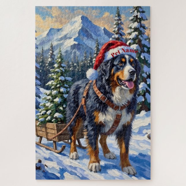 Quebra-cabeça Bernese Mountain Dog Christmas Tree Hauler Hat (Vertical)