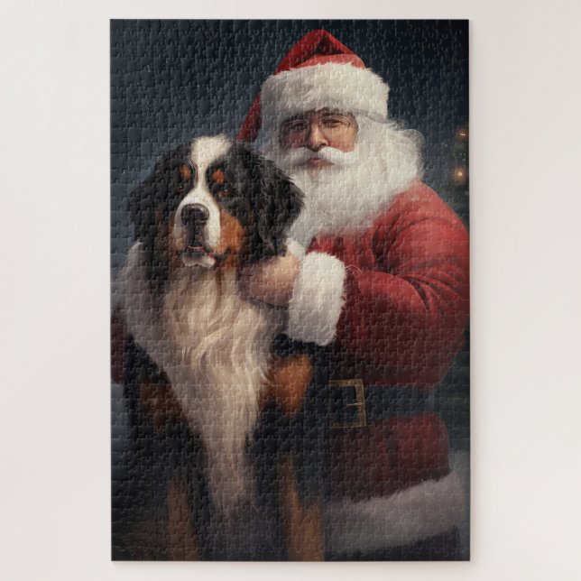 Quebra-cabeça Bernese Mountain Dog Papai Noel Natal Festivo (Vertical)