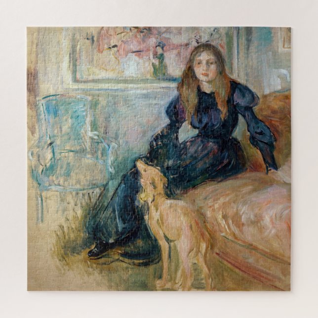 Quebra-cabeça Berthe Morisot - Julie e o seu Greyhound Laerte (Vertical)