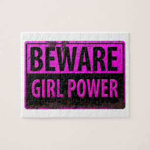 Quebra-cabeça BEWARE Girl Power - Sinal de perigo preto rosa