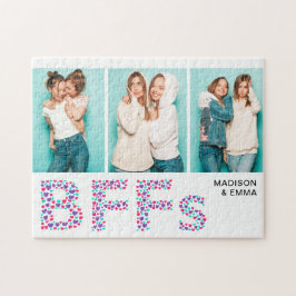 Quebra-cabeça BFFs Três Foto Personalizada Nome Girly Heart