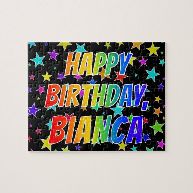 Quebra-cabeça "BIANCA" Primeiro Nome, Diversão "FELIZ ANIVERSÁRI (Horizontal)