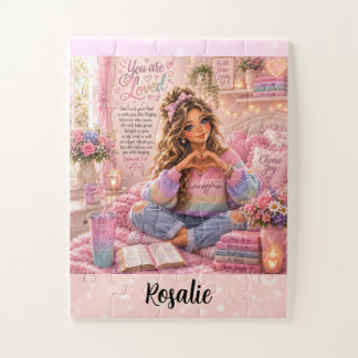 Quebra-cabeça Bíblia Cristã Menina Arco-Íris Rosa Pastel Bonito