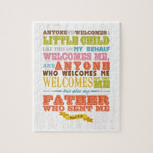 Quebra-cabeça Bíblia Escritural Cristã Verso - Marca 9:37 (Vertical)