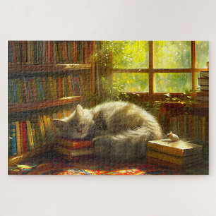 Quebra-cabeça Biblioteca Cozy Siesta para Cat Lover