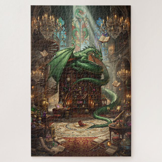 Quebra-cabeça Biblioteca do Dragão Esquecido - Arte Fantástica (Vertical)