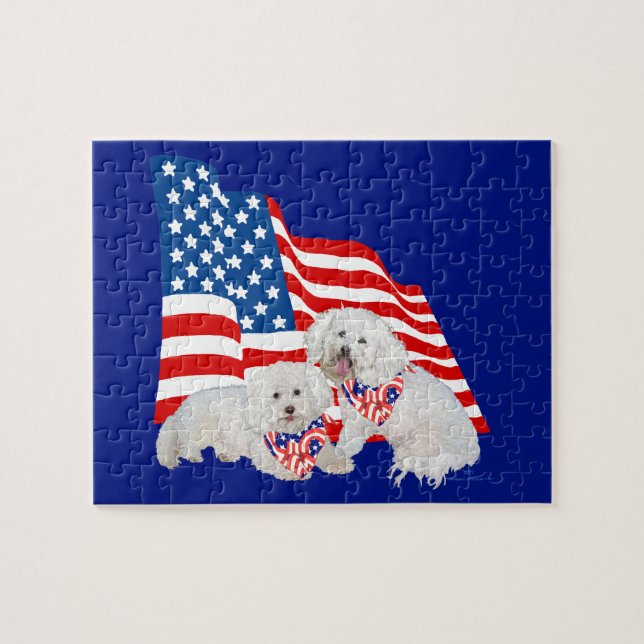Quebra-cabeça Bichon Frise American Flag (Horizontal)