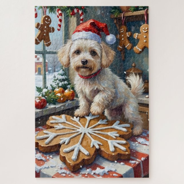 Quebra-cabeça Bichon Frise Christmas Gingerbread Baking Holiday (Vertical)