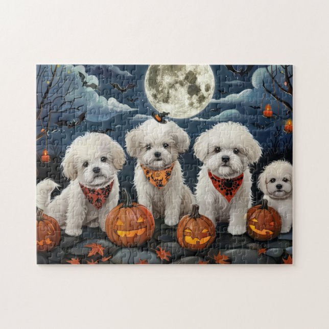 Quebra-cabeça Bichon Frise Halloween Spooky (Horizontal)