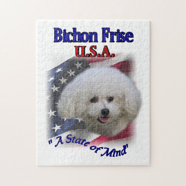 Quebra-cabeça Bichon Frise Patriótica (Vertical)