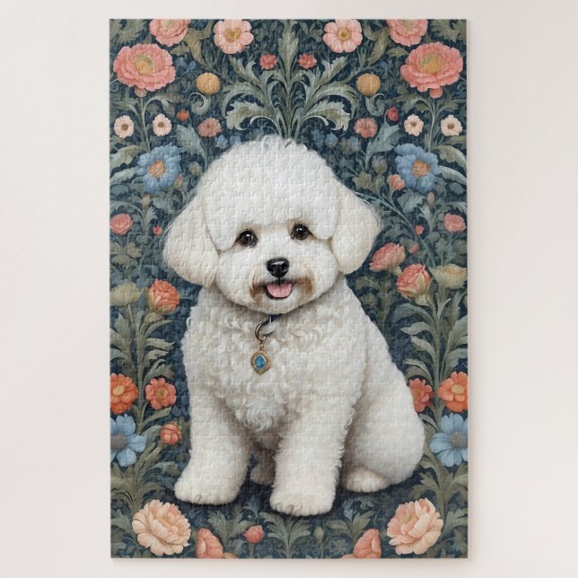 Quebra-cabeça Bichon Frisé William Morris Inspirou Floral (Vertical)