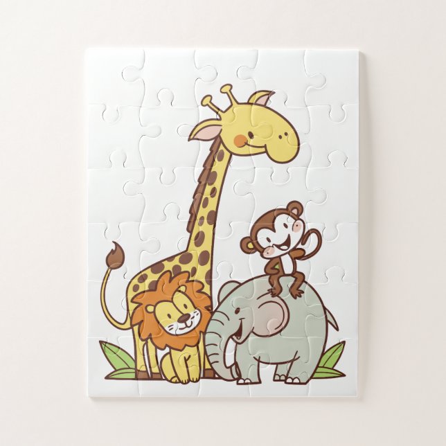 Quebra-cabeça Bichos De Cartoon Bonitos - Girafa, Leão E Macaco (Vertical)