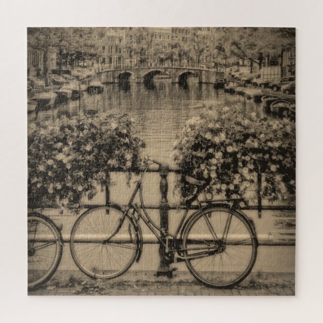 Quebra-cabeça Bicicleta em Amsterdã - Sepia - 20x20 - 676 pc (Vertical)
