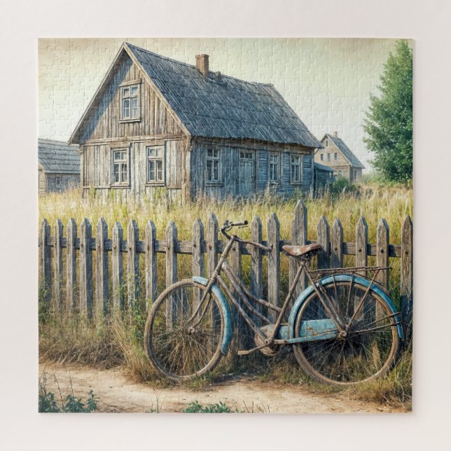 Quebra-cabeça Bicicleta Velha Abandonada na Cerca Rústica (Vertical)