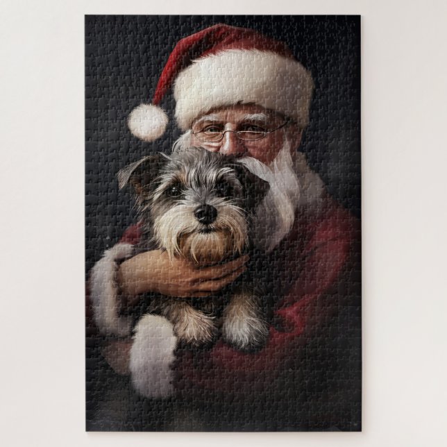 Quebra-cabeça Biewer Terrier com Papai Noel Natal Festivo (Vertical)