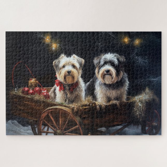 Quebra-cabeça Biewer Terrier Snowy Sleigh Decor de Natal (Horizontal)
