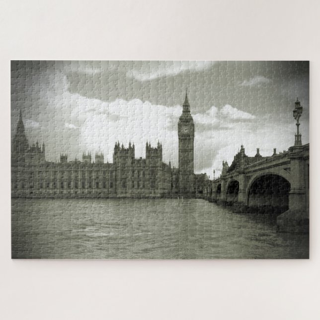 Quebra-cabeça Big Ben Parlamento em preto e branco 20x30 -1014 p (Horizontal)