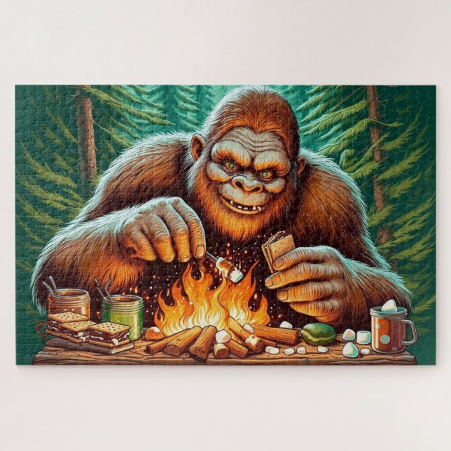 Quebra-cabeça Bigfoot e Campfire S’mores, Bigfoot Campfire (Horizontal)