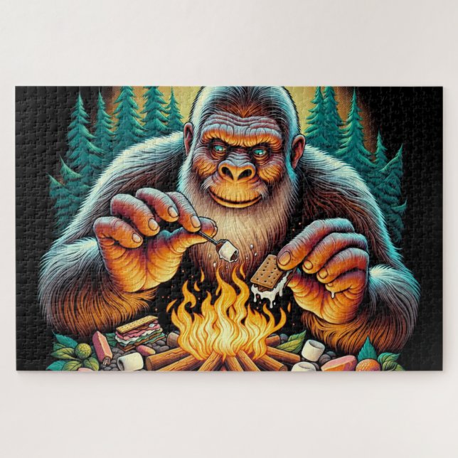 Quebra-cabeça Bigfoot e Campfire S’mores, Bigfoot Campfire (Horizontal)