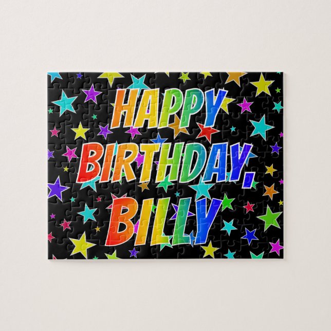 Quebra-cabeça "BILLY" Primeiro Nome, Diversão "FELIZ ANIVERSÁRIO (Horizontal)