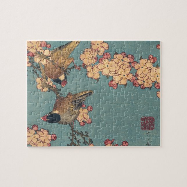 Quebra-cabeça Birds Flowers Hokusai Art Japonês (Horizontal)