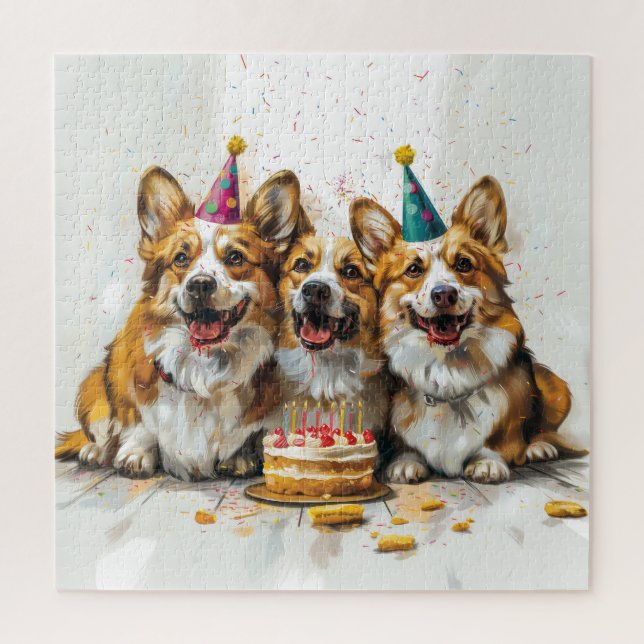 Quebra-cabeça Birthday Pembroke Welsh Corgi Cães (Vertical)