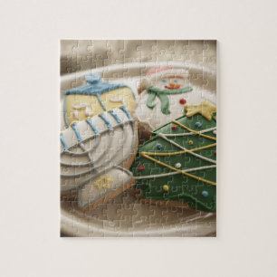 Quebra-cabeça Biscoitos do Natal e do Hanukkah na placa,