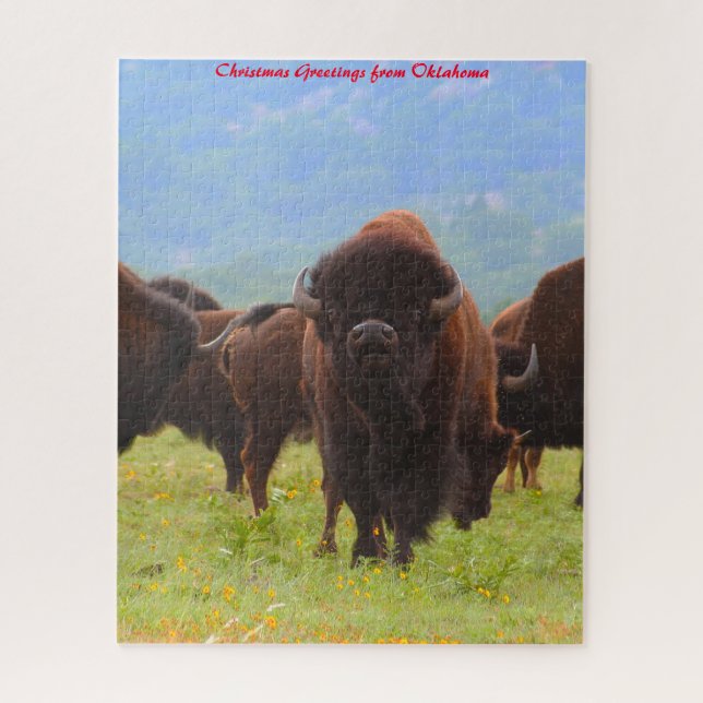 Quebra-cabeça Bisontes Selvagens Oklahoma. Saudações de Natal (Vertical)