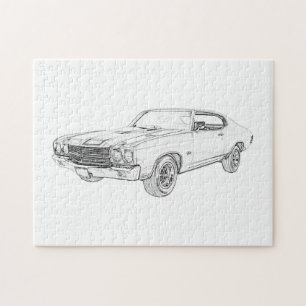 Quebra-cabeça Black and White 1970 Chevrolet Chevelle Drawing