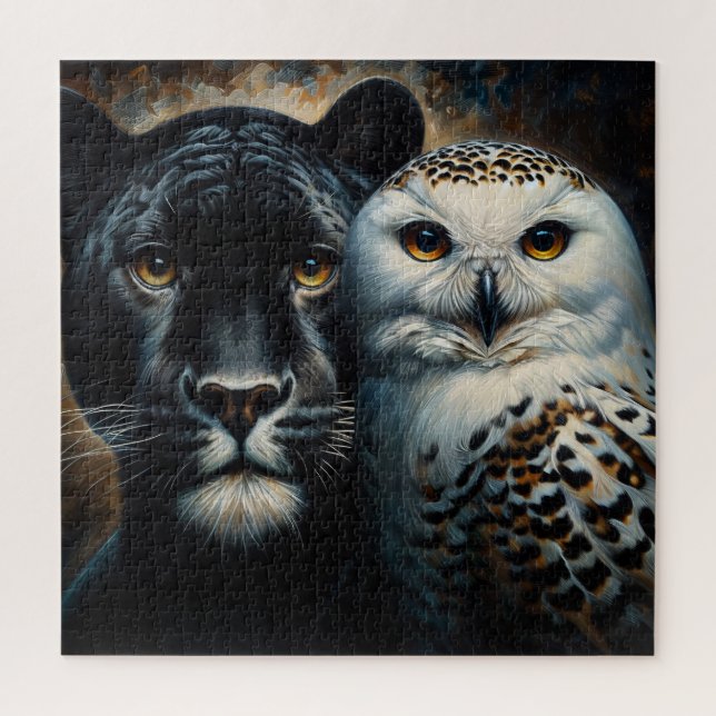 Quebra-cabeça Black Jaguar and Snowy Owl Eyes of the Wild Puzzle (Vertical)