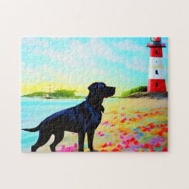 Quebra-cabeça Black Labrador em pé na praia