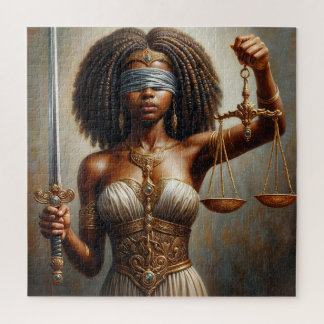 Quebra-cabeça Black Lady Justice With Scales and Blindfold