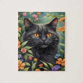 Quebra-cabeça Black Longhaired Cat Family Pet Portrait