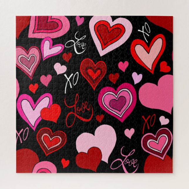 Quebra-cabeça Black Pink Red Hearts Love Pattern (Vertical)
