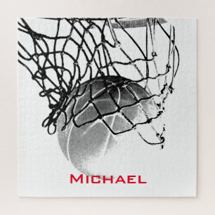 Quebra-cabeça Black & White Basketball Add Your Name