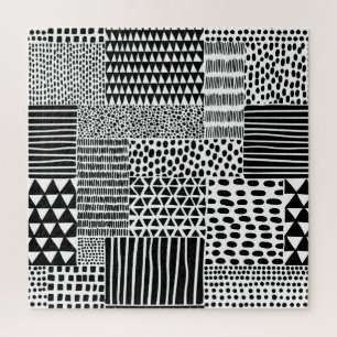 Quebra-cabeça Black White Doodle: Etnia sem costura