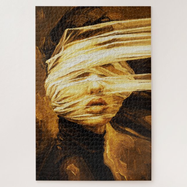 Quebra-cabeça Blindfolded Woman – Surreal Oil Art (Vertical)