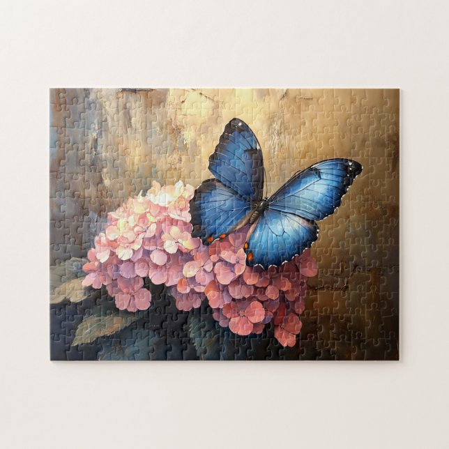Quebra-cabeça Blogues cor-de-rosa com borboleta azul (Horizontal)