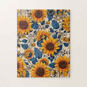 Quebra-cabeça Blooms de ouros: Girassóis Padrão Trabalho de arte