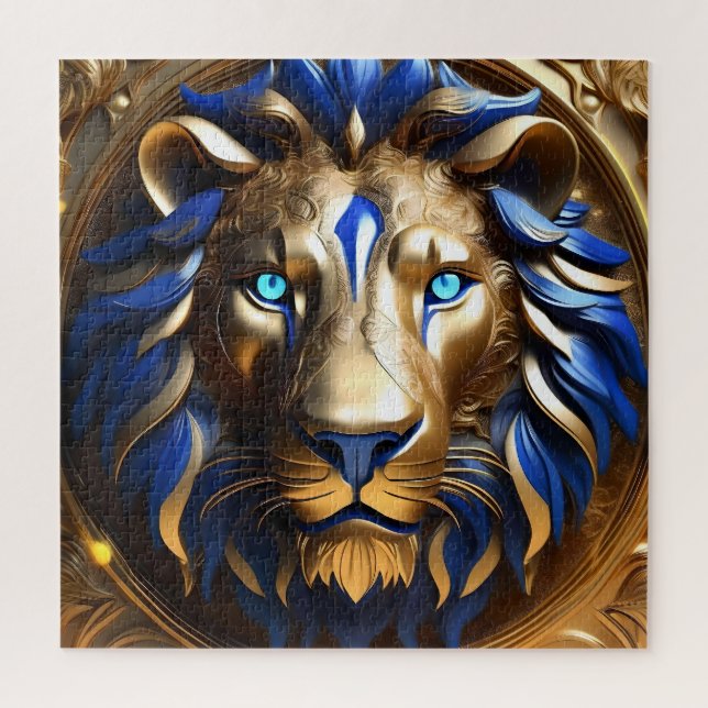 Quebra-cabeça Blue And Gold Lion Head, (Vertical)