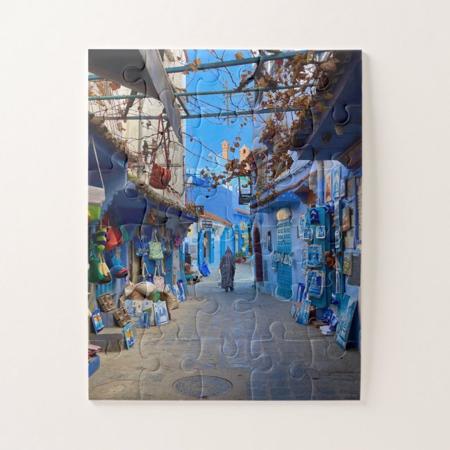 Quebra-cabeça Blue Bazaar Alley | Chefchaouen, Marrocos (Vertical)