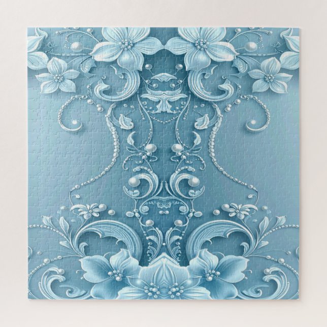 Quebra-cabeça Blue Decorative Floral Jigsaw Puzzle (Vertical)