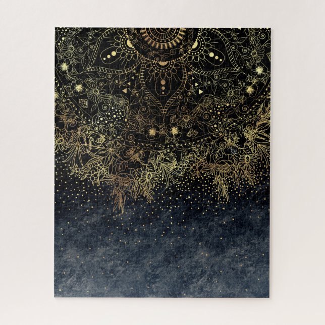Quebra-cabeça Blue Dourado Mandala Floral (Vertical)