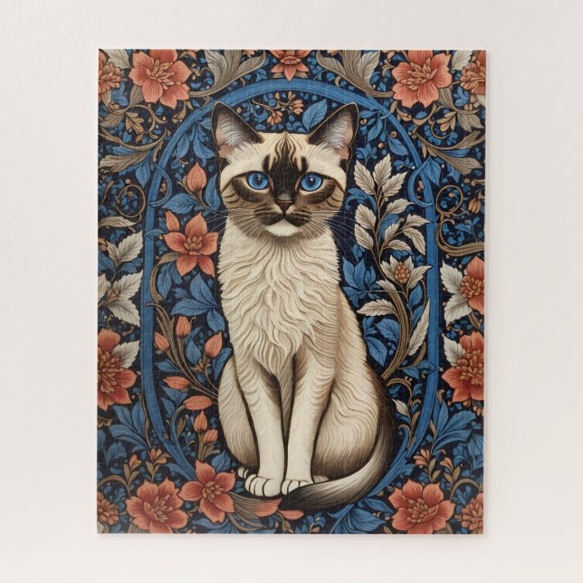 Quebra-cabeça Blue Eyed Siamese Cat William Morris Inspirou (Vertical)