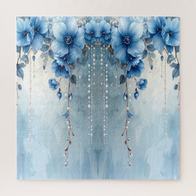 Quebra-cabeça Blue Flowers and Pearls Jigsaw Puzzle (Vertical)