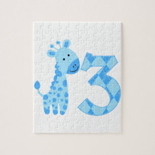 Quebra-cabeça Blue Giraffe aniversário de 3 anos