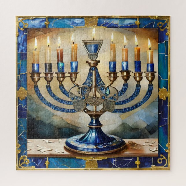 Quebra-cabeça Blue Hanukkah Menorah (Vertical)