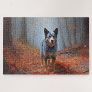 Quebra-cabeça Blue Heeler entre Folhas Caídas de Outono Inspira