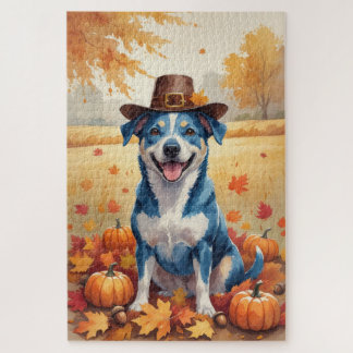 Quebra-cabeça Blue Heeler Entre Folhas de Outono Arte de Ação de