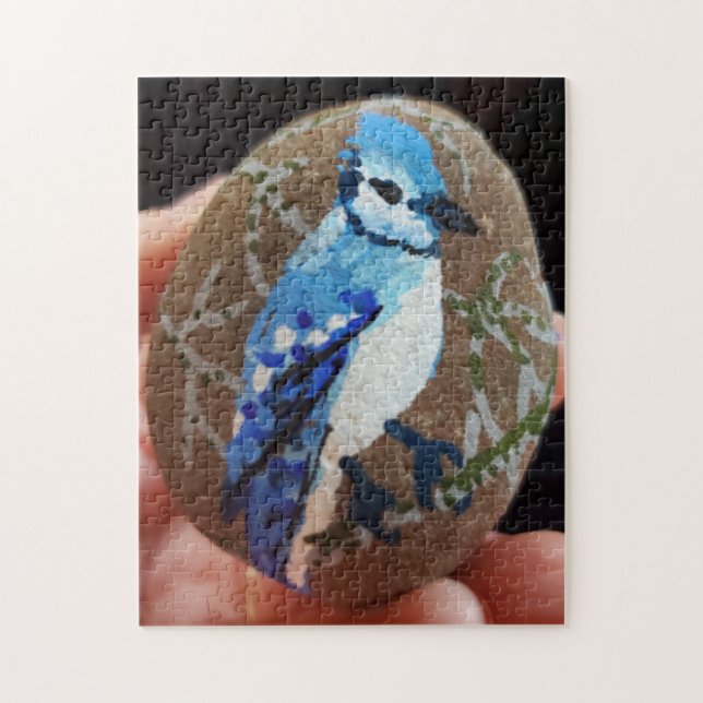 Quebra-cabeça Blue Jay Painted Rock (Vertical)